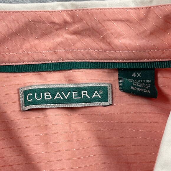 Cubavera Shirt Mens 4X White Tonal Floral Jacquard Stripe Panel Short Sleeve - Picture 5 of 8